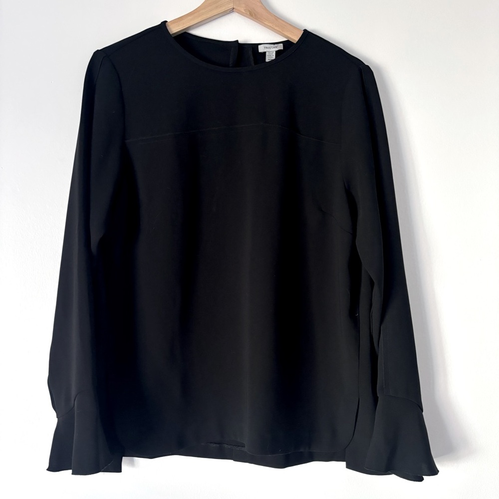 Tristan Black Long-Sleeve Ruffle Cuff Blouse